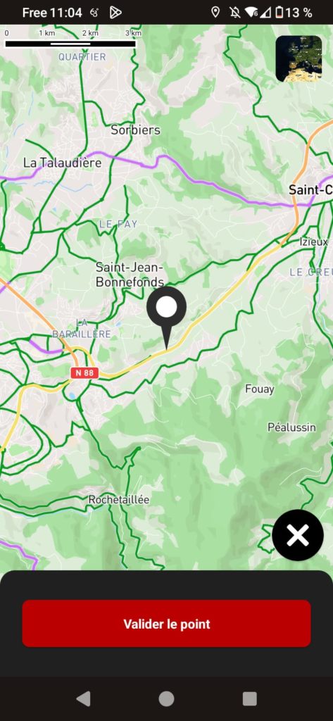 App GPS moto gratuite 68° : positionner le point sur une route