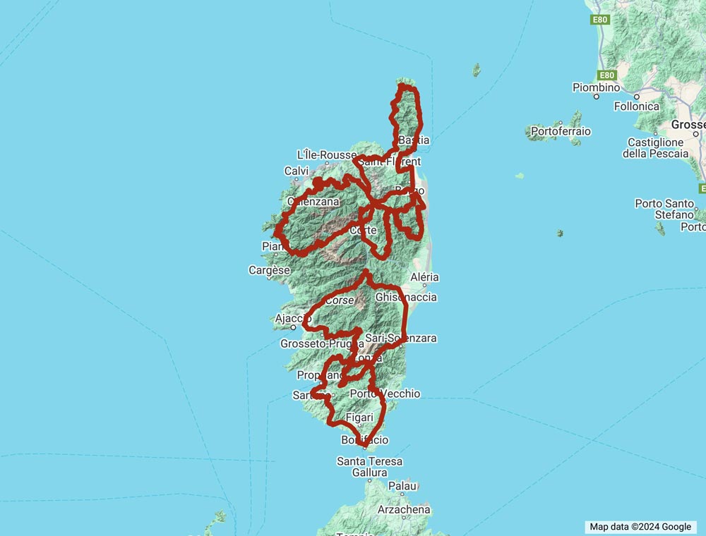 app GPS moto gratuite 68° - La Corse à moto - Les circuits à la journée