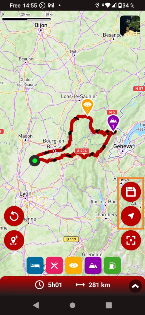 App GPS moto gratuite 68° : Créer une balade - créer un trajet