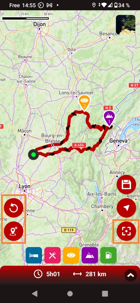 App GPS moto gratuite 68° : Créer une balade - ajouter un point