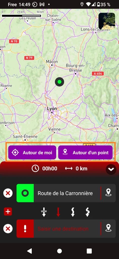 App GPS moto gratuite 68° : Créer une balade - trouver un point d'intérêt autour de moi