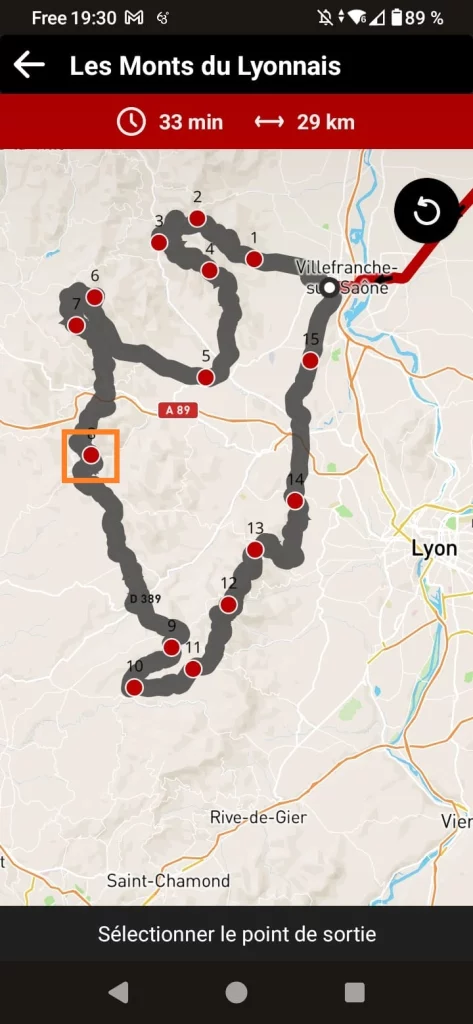 Recorridos incluidos en la aplicación GPS para motos 68° - haz sólo parte de un recorrido