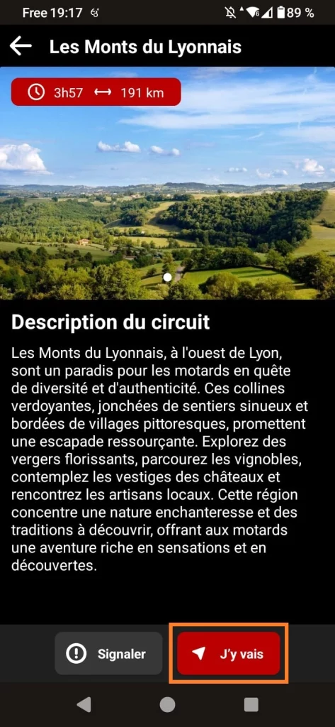 Recorridos incluidos en la aplicación GPS para motos 68° - ficha detallada del recorrido