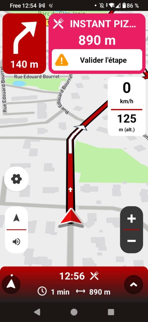 App gratuita 68° GPS per moto: notifica dell'avvicinamento al waypoint