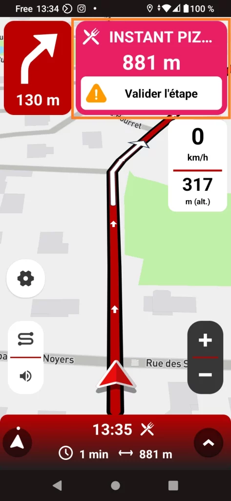 Free motorcycle GPS app 68°: when approaching a stage