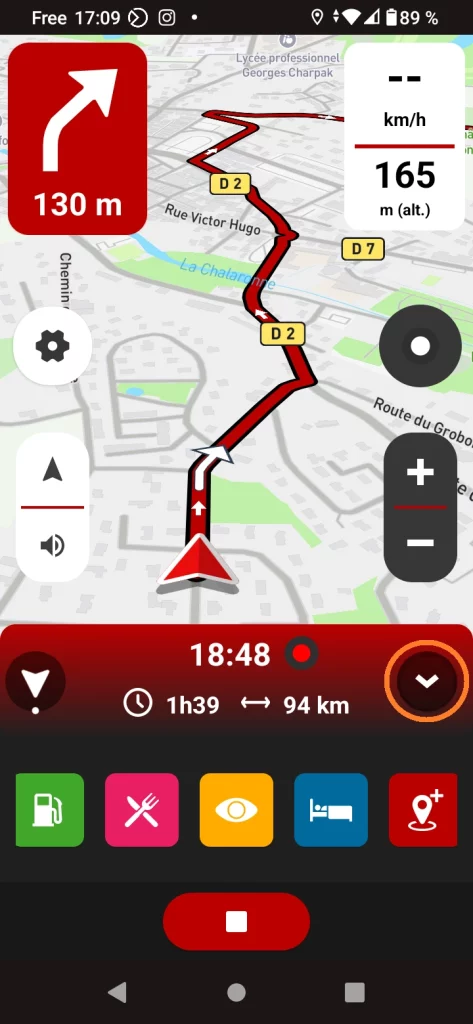 Free 68° motorcycle GPS app: nearby points of interest