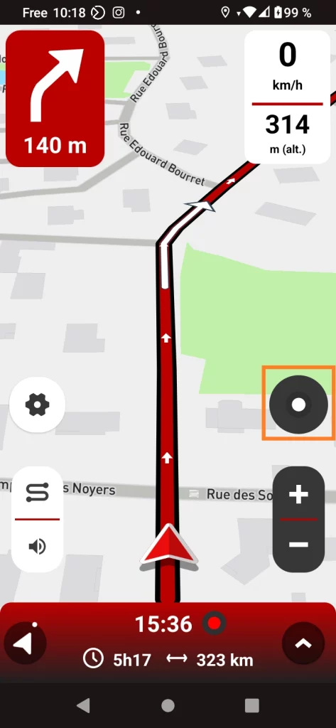 Free 68° motorcycle GPS app: the action button