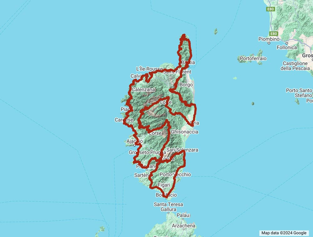 app GPS moto gratuite 68° - La Corse à moto - Le grand tour de Corse