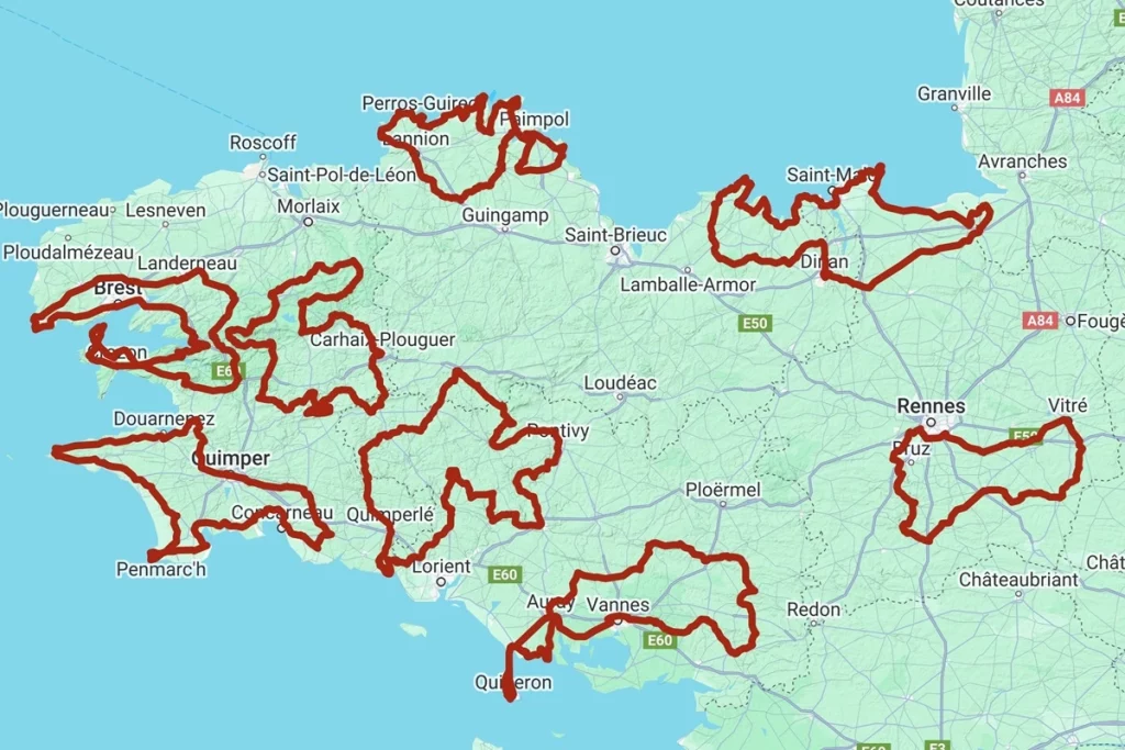 app GPS moto gratuite 68° - Les circuits en Bretagne à la journée