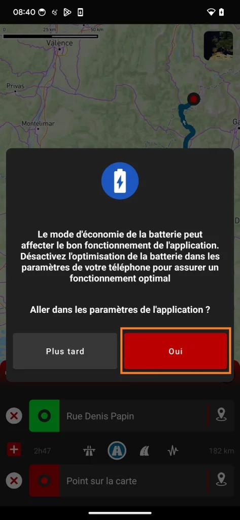 Optimisation de la batterie pour l'app GPS moto 68° sur Android - 1