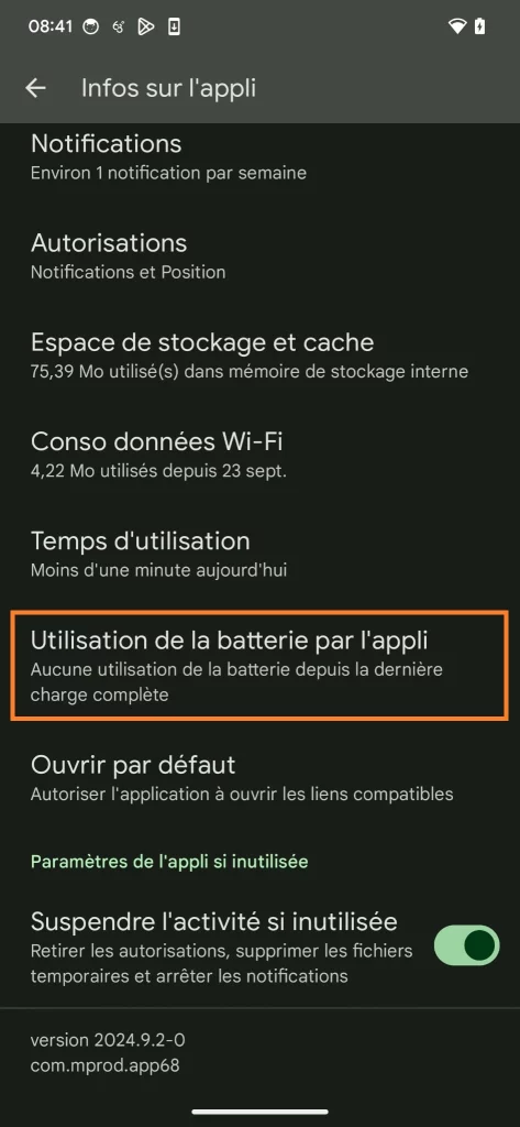 Optimisation de la batterie pour l'app GPS moto 68° sur Android - 2