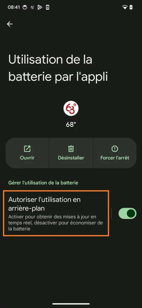 Optimisation de la batterie pour l'app GPS moto 68° sur Android - 3