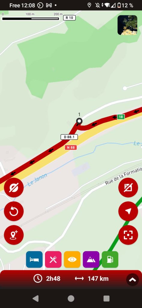 App GPS moto 68° : point placé sur une intersection