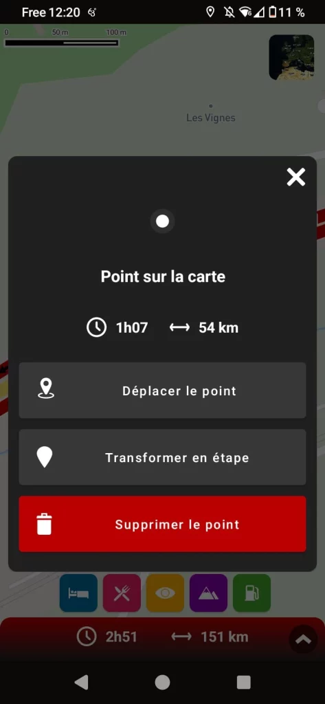 App GPS moto gratuite 68° : repositionner le point