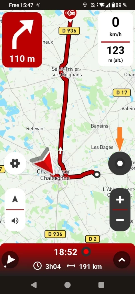 App GPS moto gratuite 68° : éviter un point de passage pendant le guidage 1