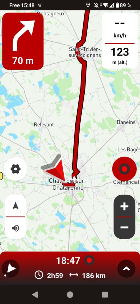 App GPS moto gratuite 68° : éviter un point de passage pendant le guidage 3