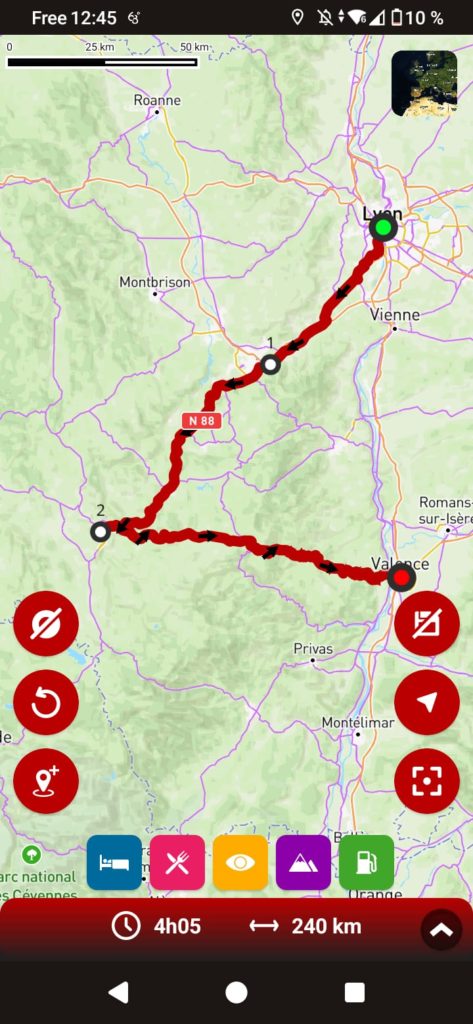 App GPS moto gratuite 68° : ajouter la ville comme point de passage