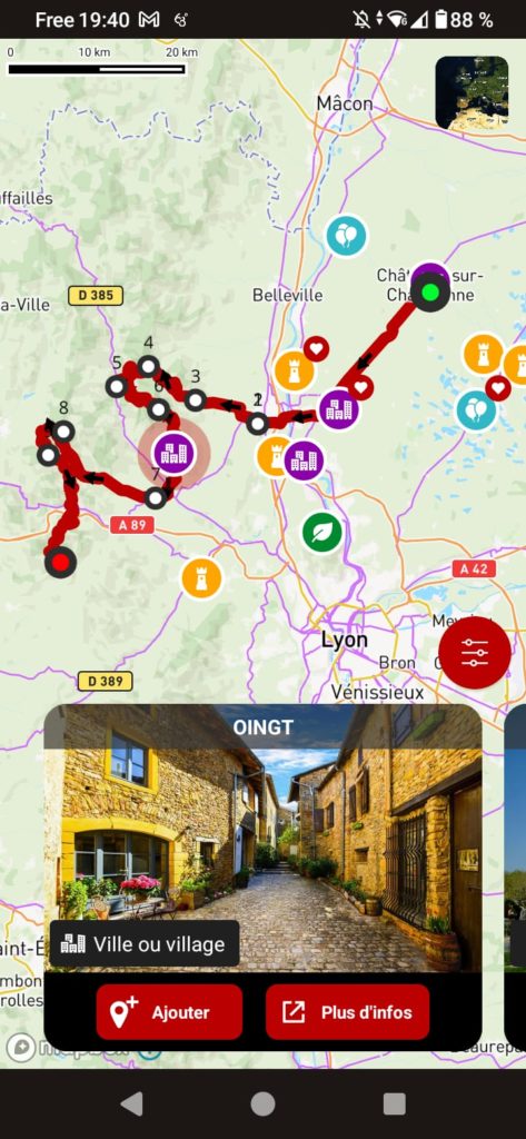 Recorridos incluidos en la aplicación GPS para motos 68° - añadir puntos de interés a un recorrido