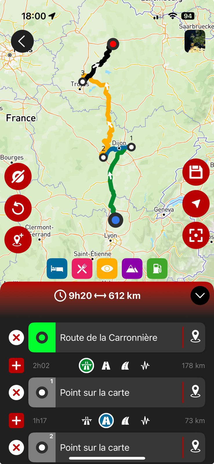 app gps moto gratuit 68 degrés - informations sur le trajet améliorées