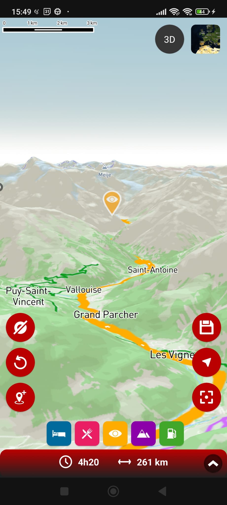 GPS moto gratuit 68° - nouvelle fonction 3D - 
 visualisez vos itinéraires en relief