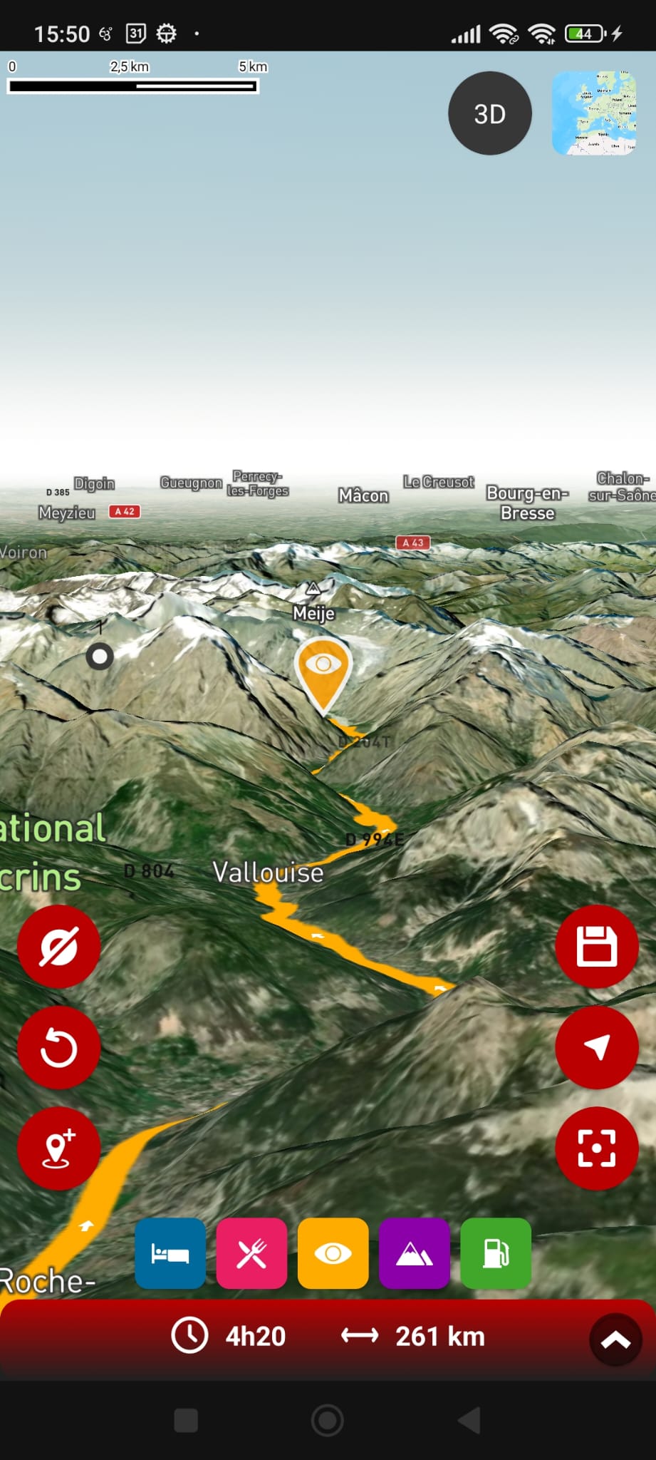 GPS moto gratuit 68° - nouvelle fonction 3D - visualisez vos itinéraires en relief